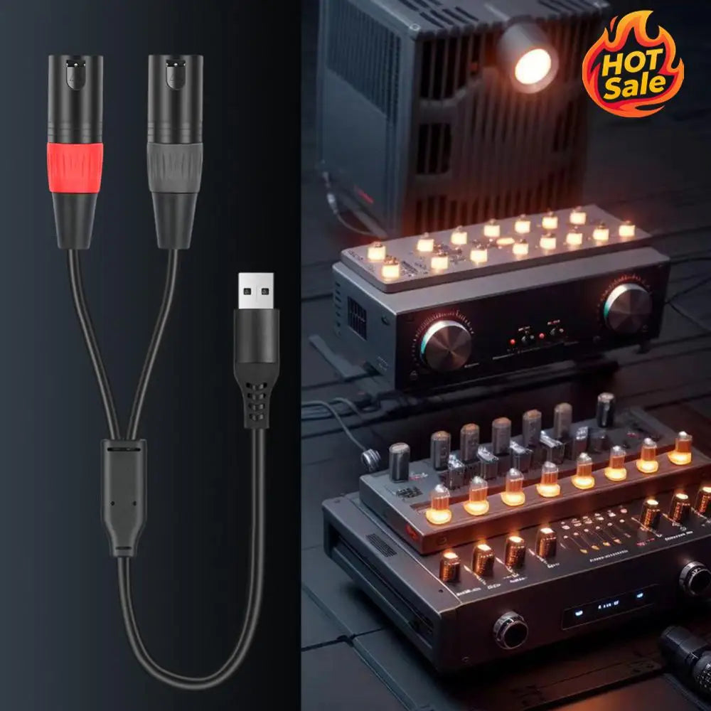 USB A to Dual XLR Male Stereo Audio Cable | 32-Bit DAC