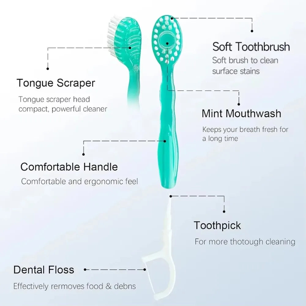 Portable 5-in-1 Disposable Toothbrush & Dental Floss Travel Kit