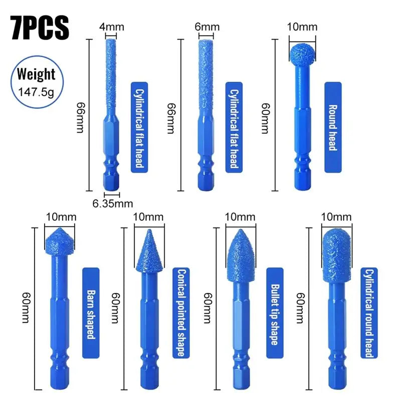 A36T-Diamond Coated Grinding Bits Set For Multi Material Finishing Rust Removal Polishing Hole Repair Mold Processing 7PCS Peaceful Pleasures Health and Wellness