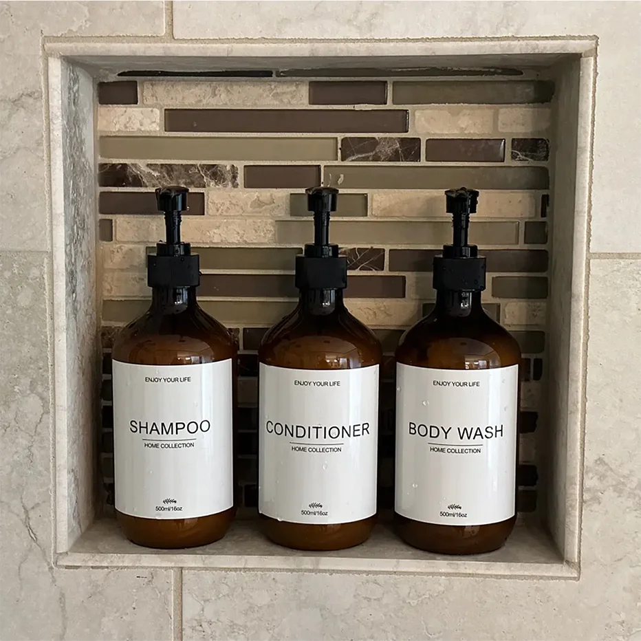 500ml Shampoo Body Wash Conditioner Dispenser Bottle Bathroom Waterproof Pre-Labeled Refillable Shampoo Bottle Soap Container Peaceful Pleasures Health and Wellness