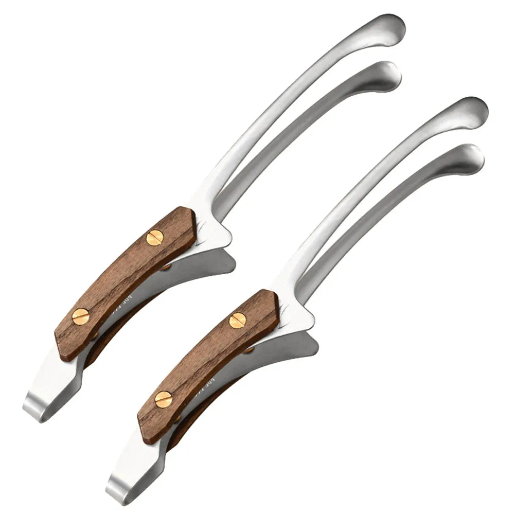 Stainless Steel Outdoor Retro Barbecue Clip Wooden Handle Grilled Meat Clip Pan Fried Steak Heat Resistant Kitchen Food Clip New Peaceful Pleasures Health and Wellness Silver 2 PCS