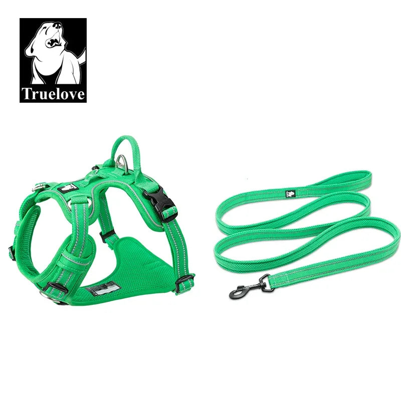 Truelove Pet Harness+Pet Leash Set Rope 110cm/200cm All-in-one Reflective Dog Harness No Pull Adjustable Buckles Dropshipping Peaceful Pleasures Health and Wellness Grass green XL-LeashLength110CM China Mainland