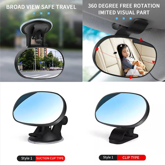 360° Rotatable Car Baby Mirror | Dashboard & Sun Visor Mount Car Baby Mirror Oasis Select clip and suction cup