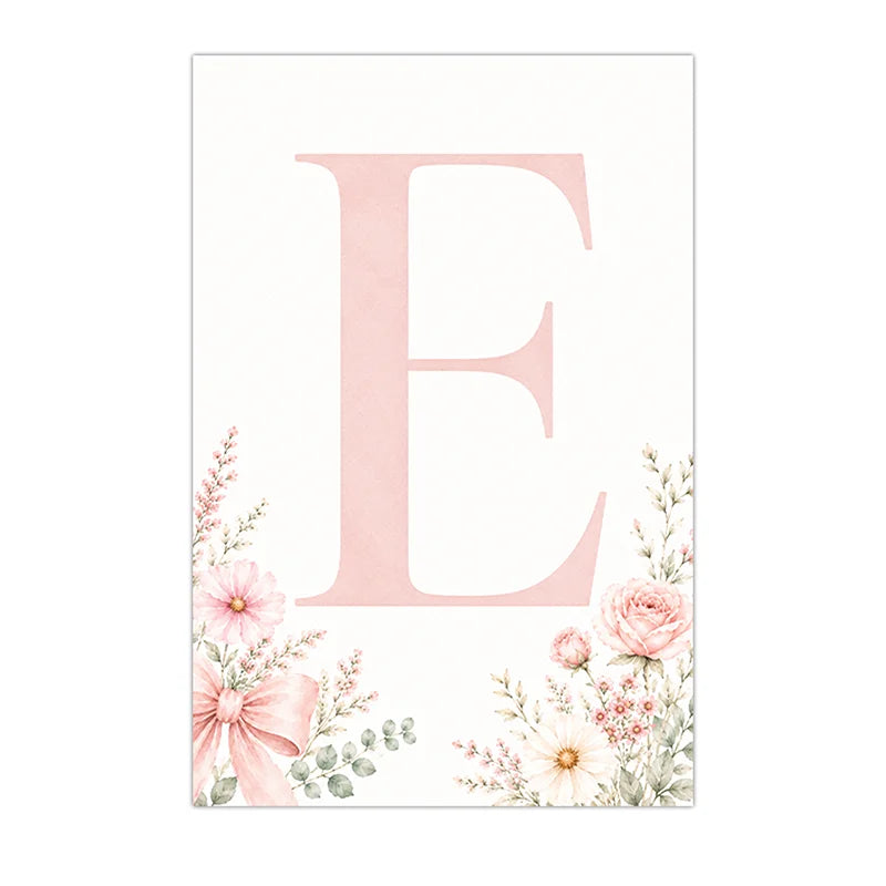 Floral Alphabet Wall Art Custom Letter Canvas Painting Pink Flower Poster Print Nursery Wall Decor Peaceful Pleasures Health and Wellness
