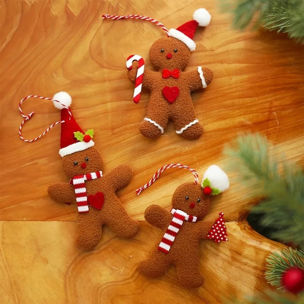 Gingerbread Man Christmas Tree Ornaments – Set of 3 Pendants