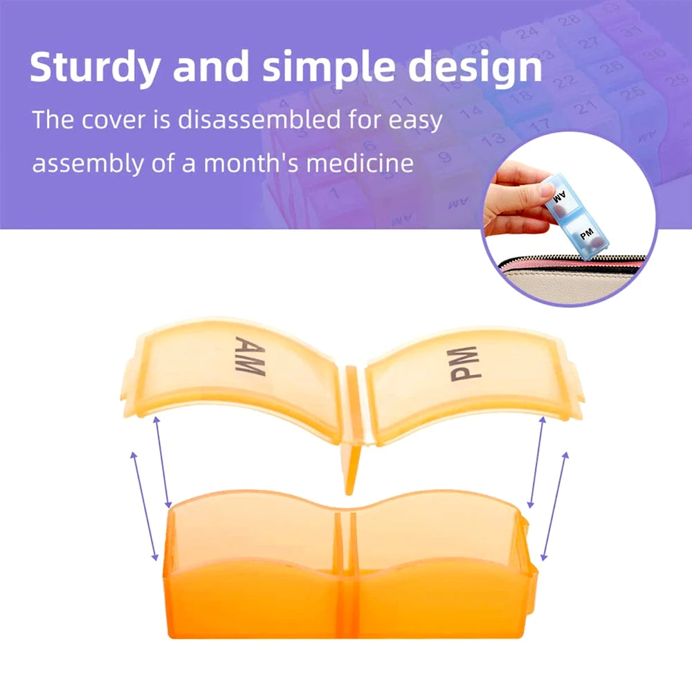 One Month Pill Organizer 2 Times A Day AM/PM for Vitamins, Fish Oil, Supplement, 31 Day Pill Box Organizer, 31 Days Pill Cases Peaceful Pleasures Health and Wellness