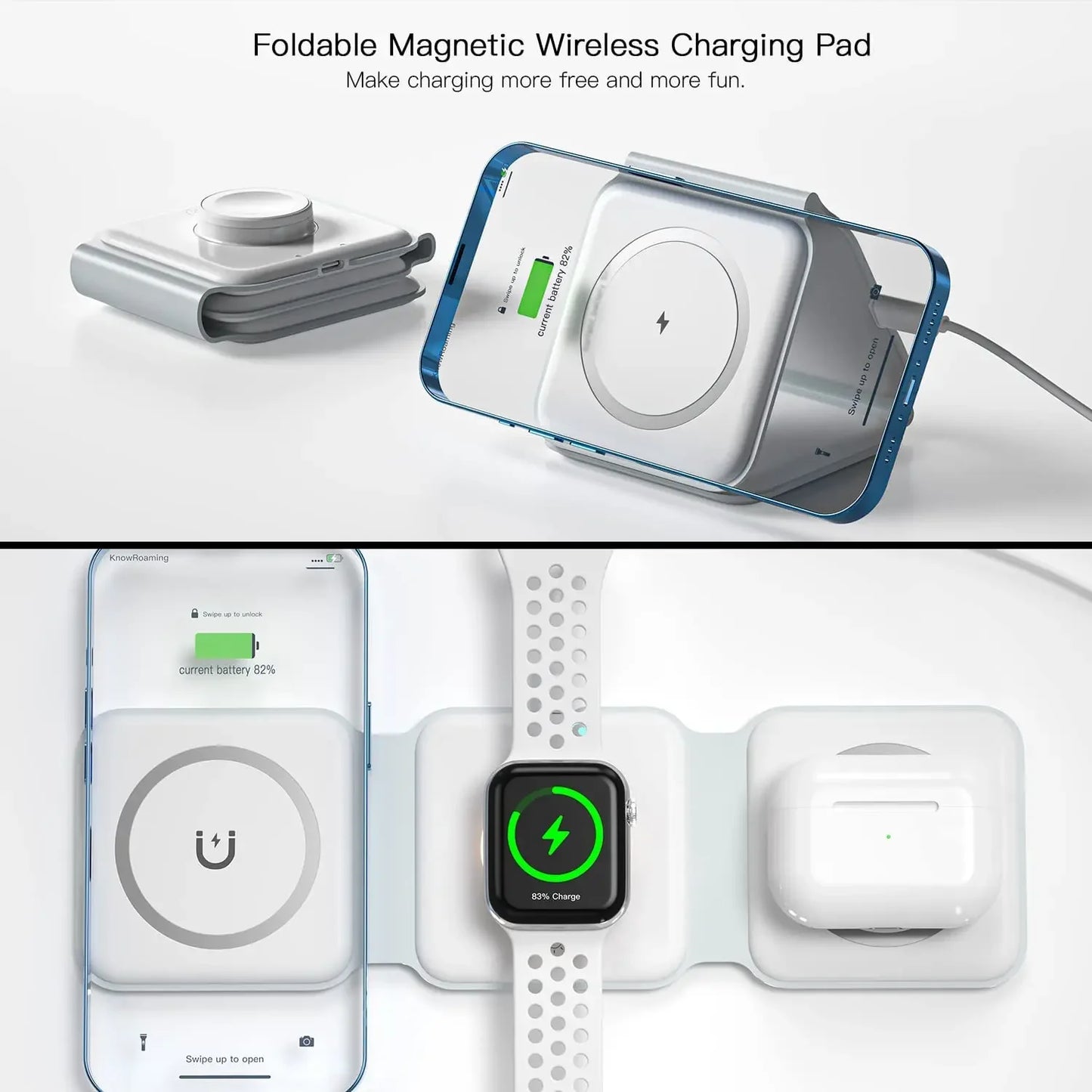 3-in-1 Foldable Magnetic Wireless Charger 15W Fast Charging Station for iPhone 16/15/14 Apple Watch AirPods Peaceful Pleasures Health and Wellness