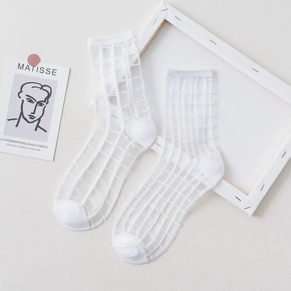 Women's Sheer Crystal Silk Ankle Socks | Ultrathin Lace Mesh