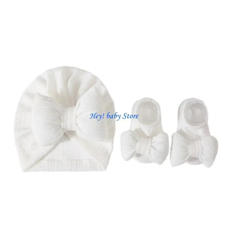 Baby Girl Turban Hat & Socks Gift Set | Soft Knit Cotton 0–3Y