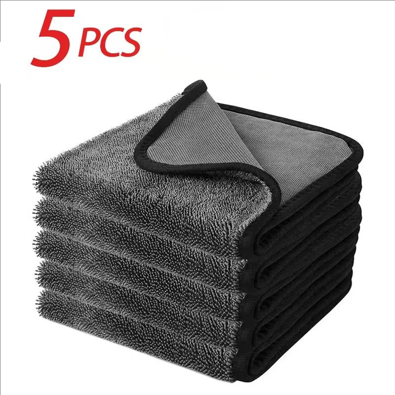 5PCS 600GSM Microfiber Car Wash Towel Lint Free Edgeless Scratch Free Ultra Absorbent Auto Detailing Drying Cleaning Cloth Peaceful Pleasures Health and Wellness Gray