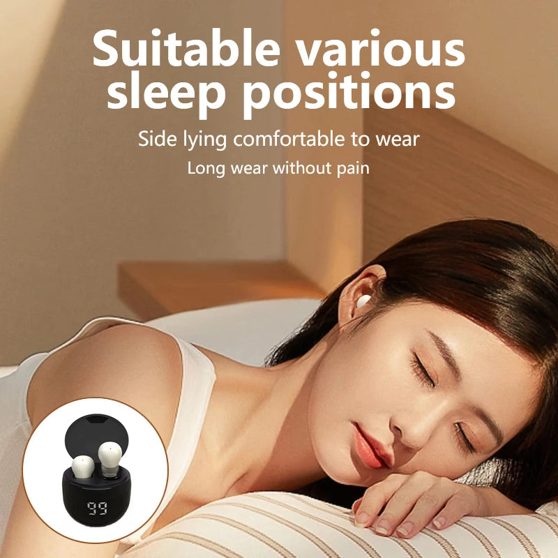 SK18 Mini Invisible Sleep Wireless Earbuds Bluetooth 5.3 Headphones with LED Display Touch Control Noise Cancelling Waterproof Peaceful Pleasures Health and Wellness