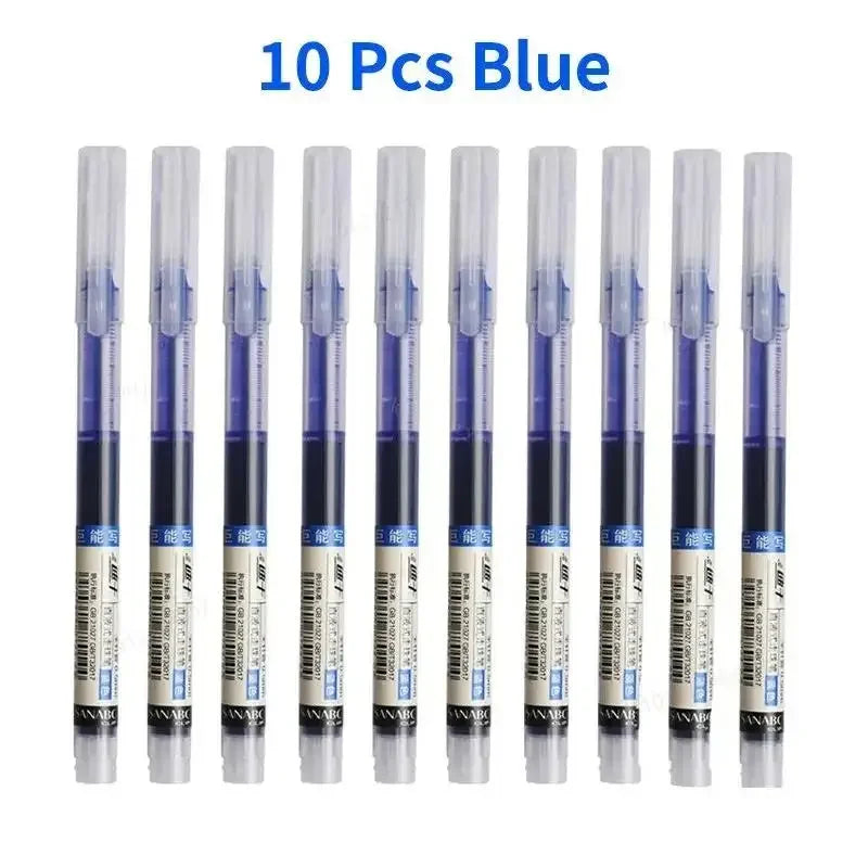 3-24Pcs Straight Liquid Gel Pen Quick-drying, Large-capacity 0.5mm Black Blue Ink for Writing School Office Stationery Supplies Peaceful Pleasures Health and Wellness 10 blue pen