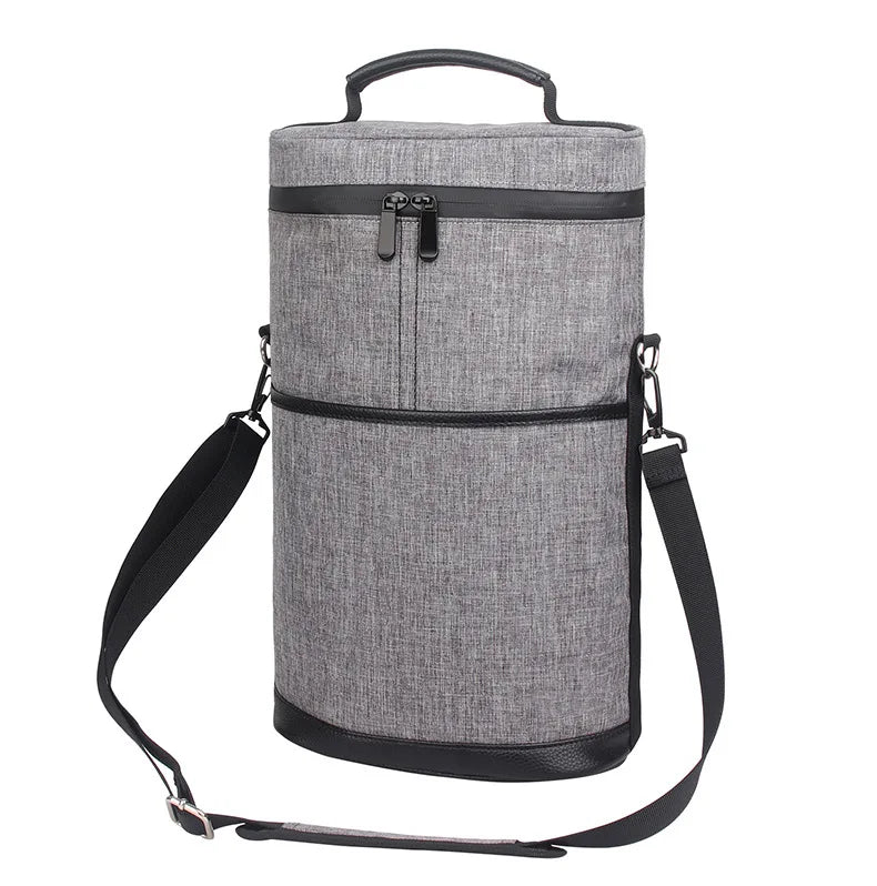 Cooler Bag for 2 Bottles Wine Bag Portable Bucket Carrier with Ice Champagne Picnic Pack Free Shipping Soft Cooler Bottle Opener Peaceful Pleasures Health and Wellness Grey