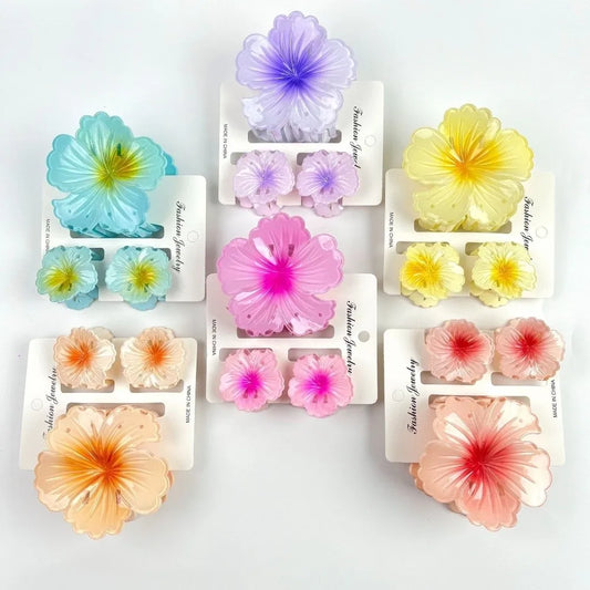 3-Pack Hibiscus Flower Hair Claw Clips – Gradient Summer Set Flower Hair Claw Clips Oasis Select