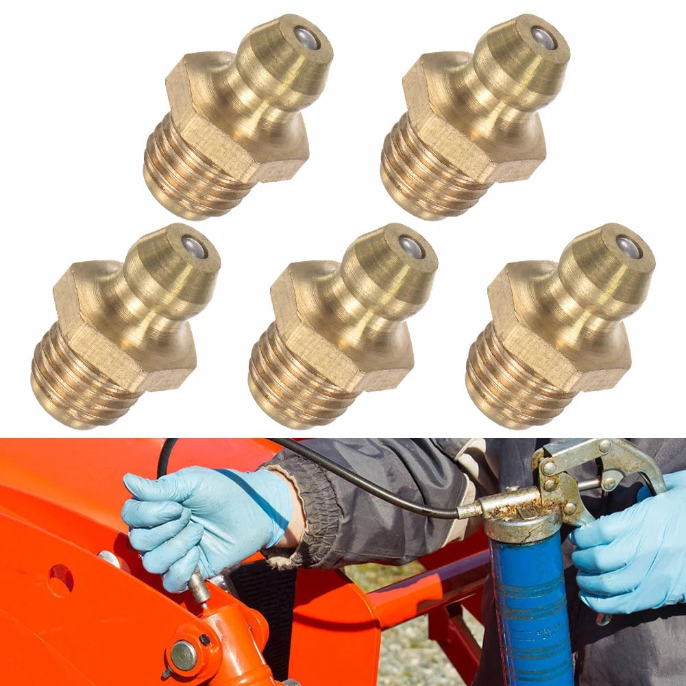 5-Pack Brass Straight Grease Fittings – M8x1mm Thread Nipples