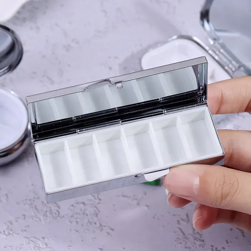 Portable Metal Pill Box with Splitter | Travel Medicine Organizer