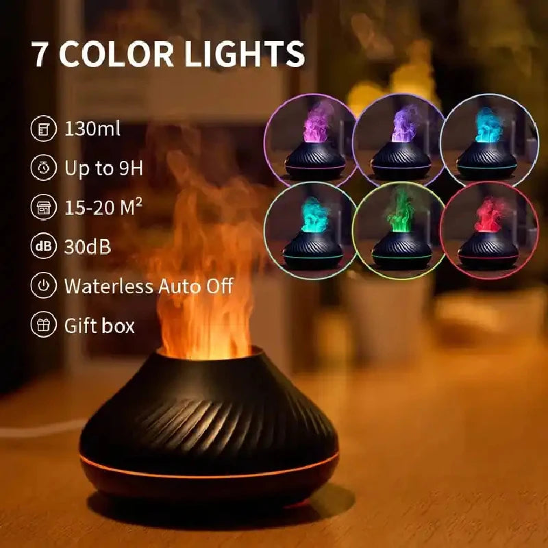 Flame Aroma Diffuser Humidifier With Colorful Essential Oil Diffuser 7 Color LED Light Portable Desktop Air Humidifier Peaceful Pleasures Health and Wellness
