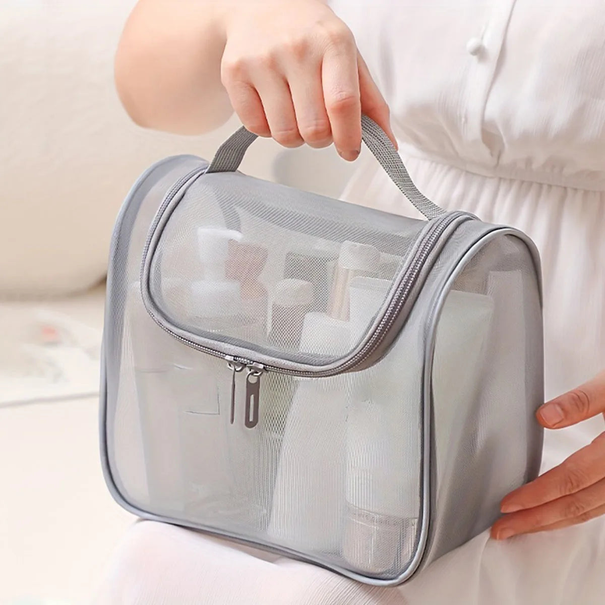 Transparent Mesh Cosmetic Bag – Travel Toiletry Organizer
