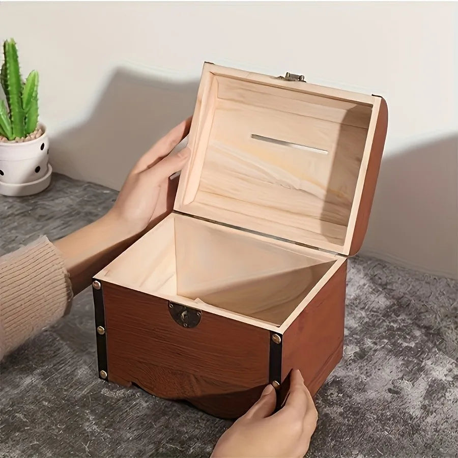 Vintage Wooden Piggy Bank with Lock, Retro Treasure Chest Coin Saving Box for Kids, Home Decor Money Storage Organizer Peaceful Pleasures Health and Wellness
