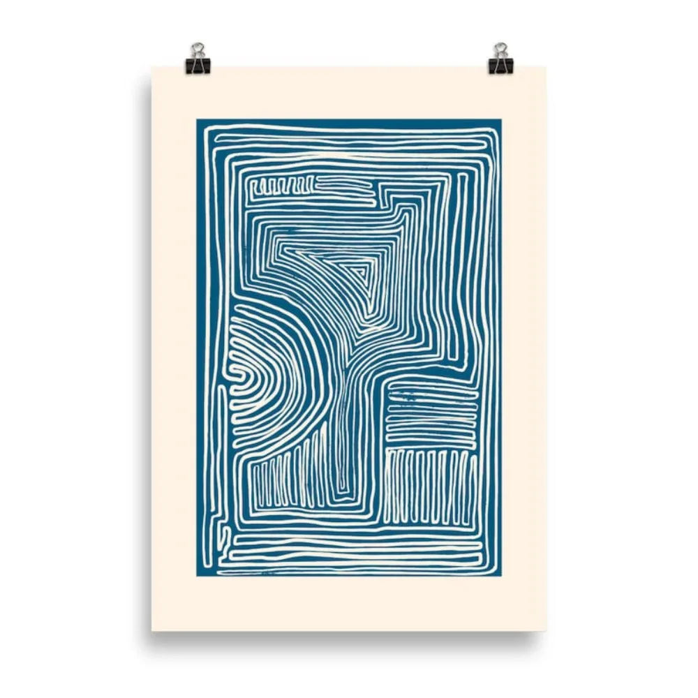 Minimalistic Wall Decor - Line Art Print - Blue Wall Art Prints - Mid Century Modern Wall Art - Neutral Abstract canvas Poster Peaceful Pleasures Health and Wellness