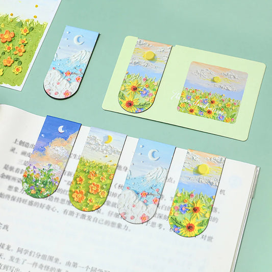 Oil Painting Magnetic Bookmark Student Note Classification Book Clip Peaceful Pleasures Health and Wellness