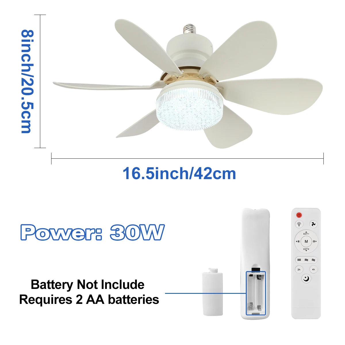 E27 Socket Ceiling Fan with LED Light & Remote Control