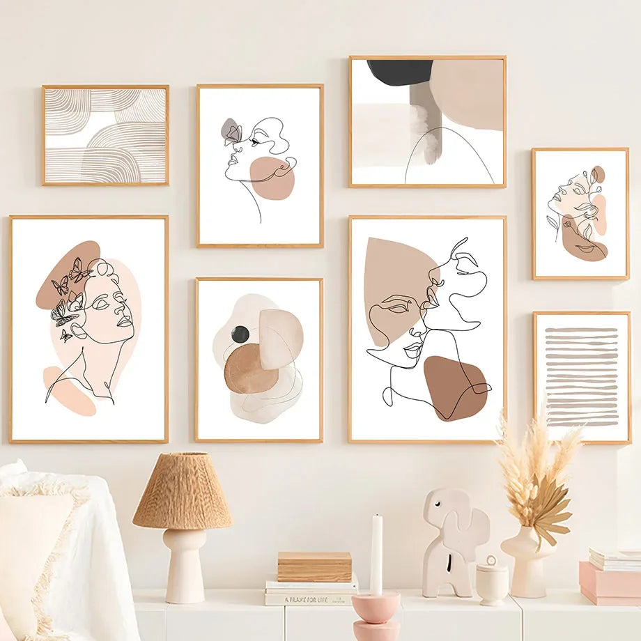 Canvas Painting Flower Line Draw Lover Face Color Block Abstract Posters And Prints Wall Art Pictures Living Room Home Decor Peaceful Pleasures Health and Wellness