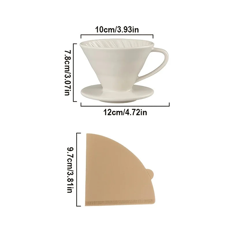 Pour Over Coffee Maker, Single Cup Coffee Dripper, Ceramic Coffee Filter Dripper with 100pcs Filter Paper Peaceful Pleasures Health and Wellness White 1-2 Cups