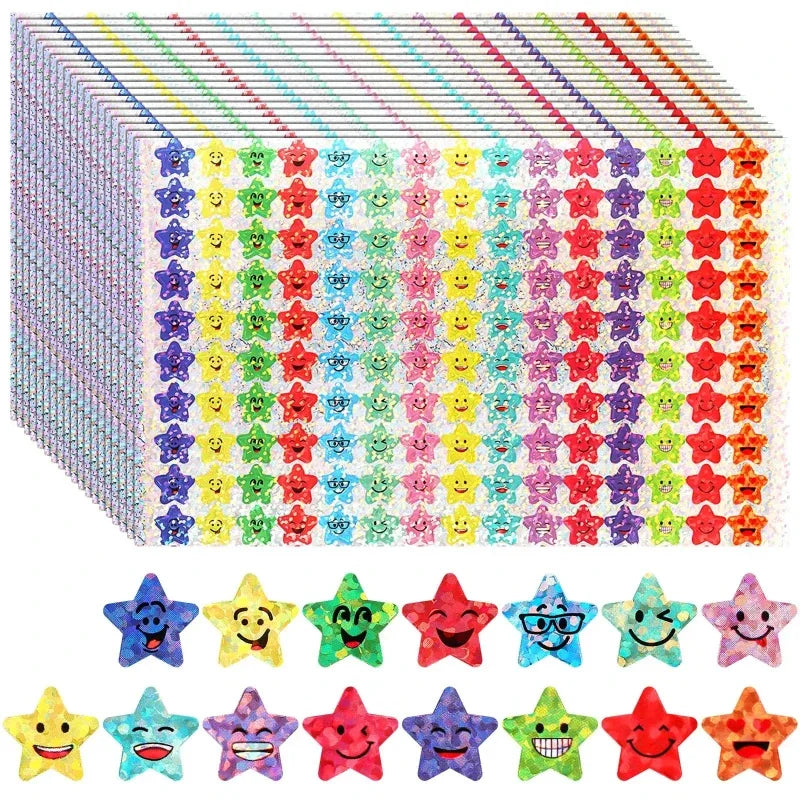 Glitter Foil Small Star Stickers 15 Designs Happy Face Suitable DIY