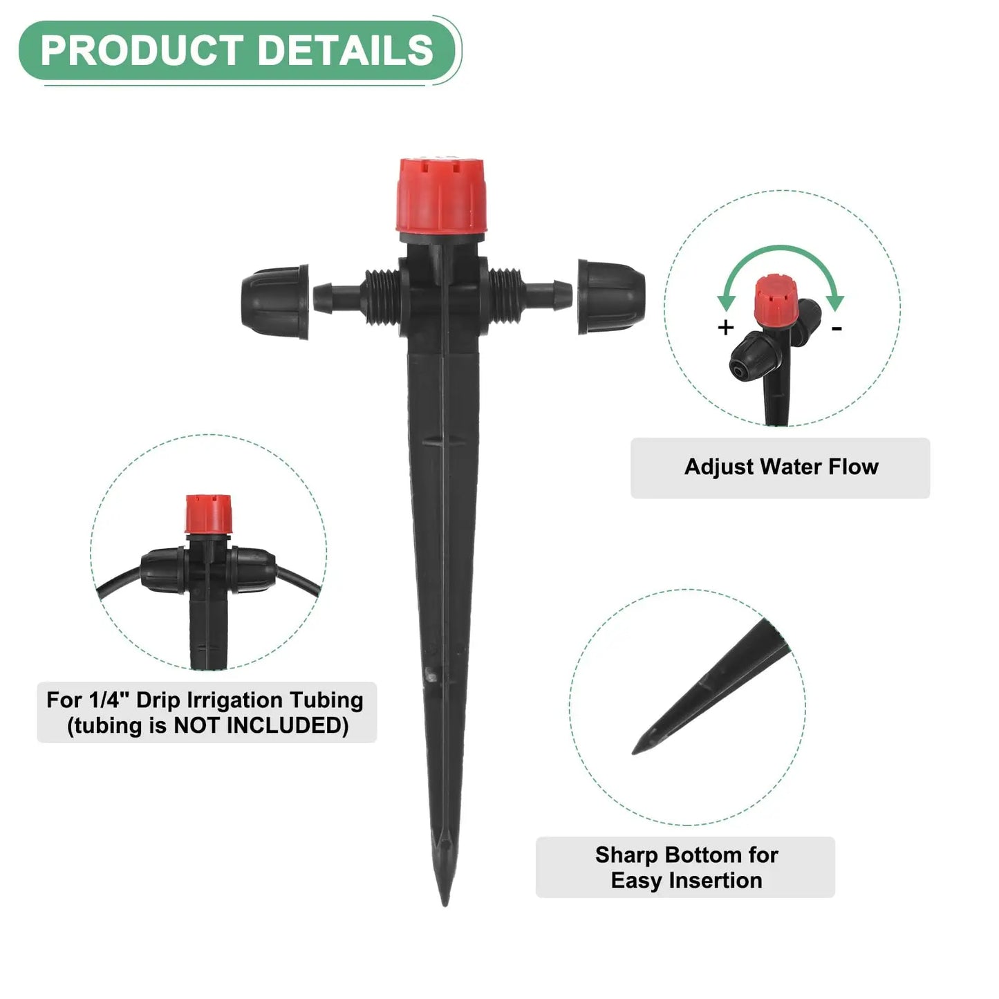 Garden 8-Hole Adjustable Double Lock for 1/4" Hose Irrigation Pot Plants Dripper Sprinkler 0-80L/H 133mm Support Watering Nozzle Peaceful Pleasures Health and Wellness