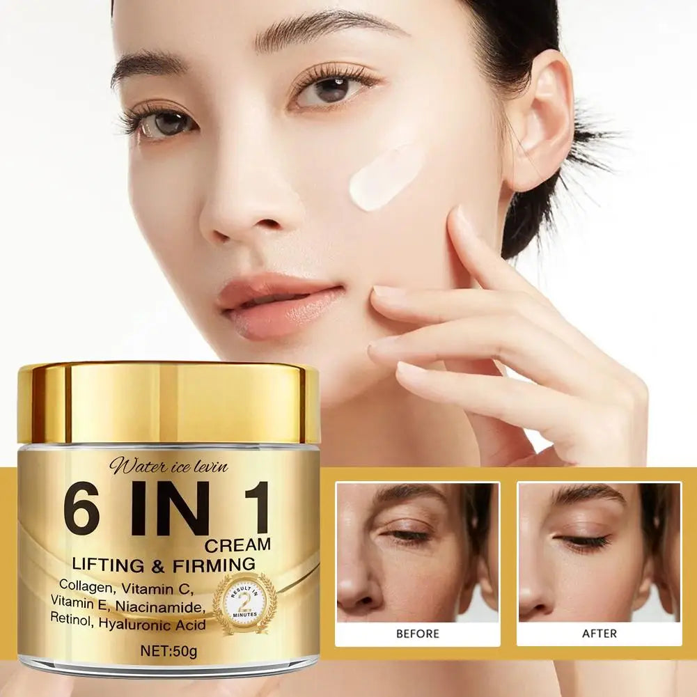 6 IN 1 Collagen Face Cream Lifting Firming Moisturizer With Vitamin C, E, Retinol,Hyaluronic Acid 50g Anti-Wrink Skin Care Peaceful Pleasures Health and Wellness