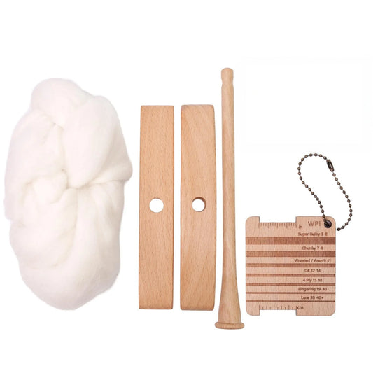 Detachable Cross-Shaped Turkish Wooden Spindle Set Hand-Spinning Yarn Kit with 50g Wool Roving & Yarn Gauge Beginner-Friendly Peaceful Pleasures Health and Wellness