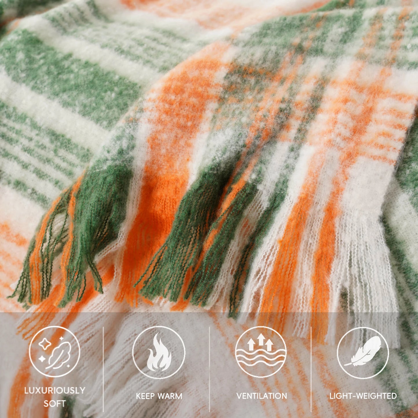 Battilo Plaid Throw Blanket for Home Decor, Colorful Mohair Tartan Plaid Blanket, Soft Cashmere Sofa Blankets,Fall Decor Throws Peaceful Pleasures Health and Wellness