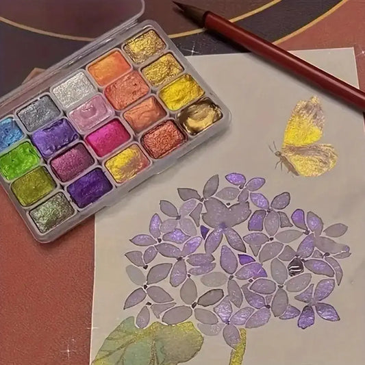 Portable Box Embedded with Glittering Pearl Solid Solid Watercolor Painting, Art Supplies Lightweight, High Solid Pigment Peaceful Pleasures Health and Wellness