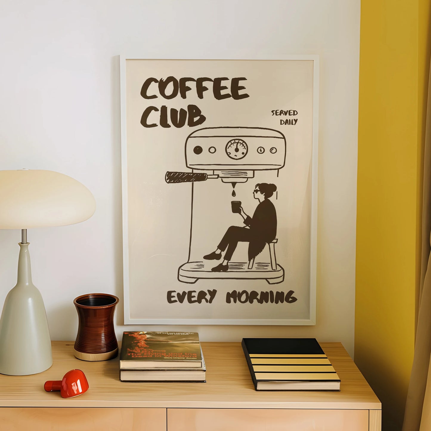 1pc CoffeeClub VintageCoffee ArtPrint WalDecor WithBarista &EspressoMachineDesign Perfect ForKitchen Office,Living Bed Bathroom, Peaceful Pleasures Health and Wellness