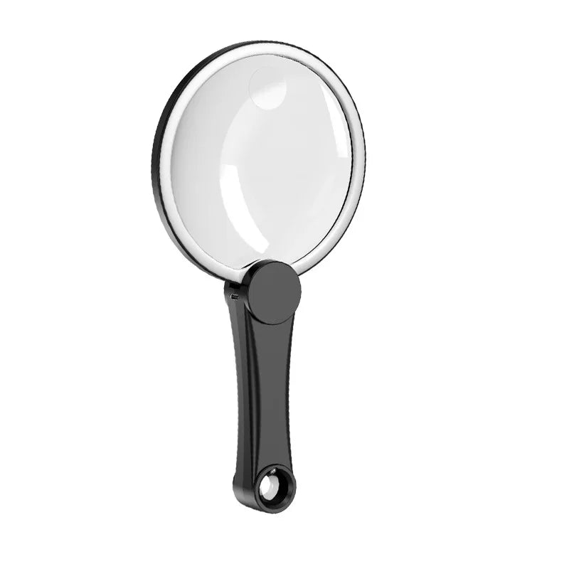 Charging Magnifying Glass 130Mm Optical Coating Mother and Child Mirror, Three Color Light Adjustable Peaceful Pleasures Health and Wellness black