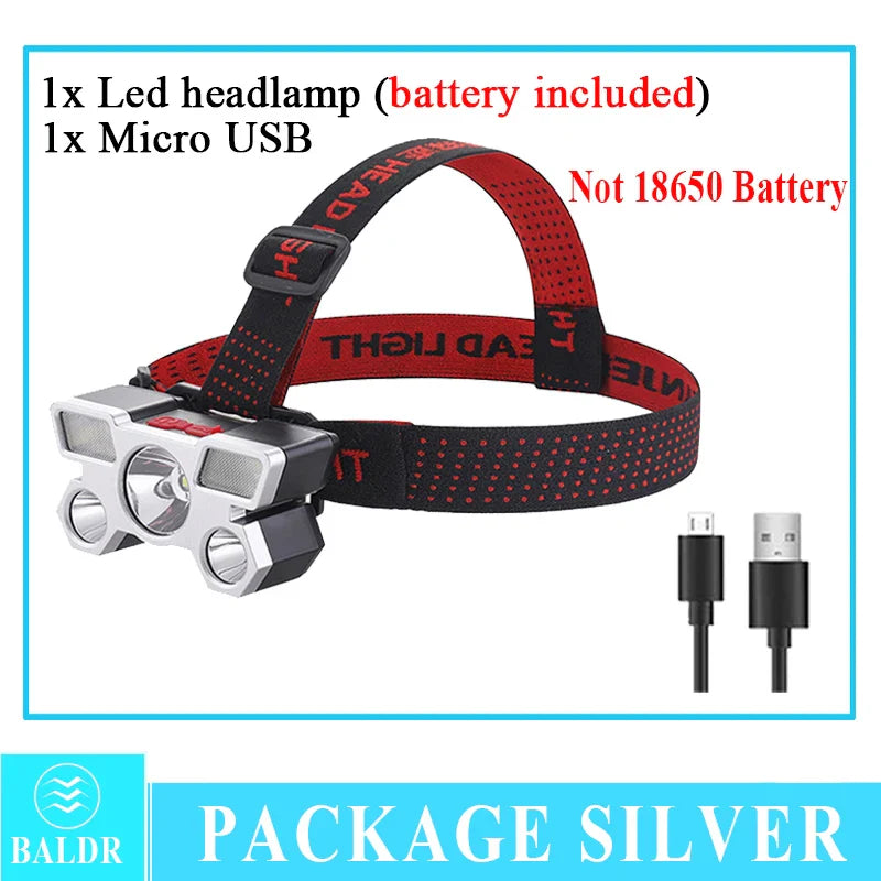 5 LED USB Rechargeable Headlamp – 4 Modes, Waterproof, 10W