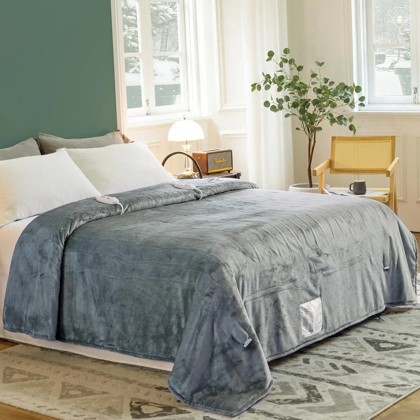 Queen Size Flannel Electric Blanket – 4 Heat Levels, ETL & FCC Certified, Grey Electric Blanket Peaceful Pleasures Health and Wellness United States