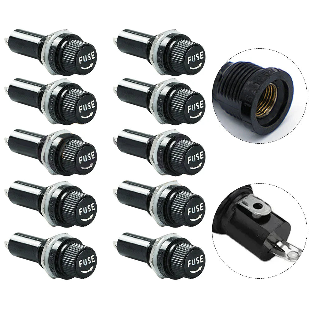 10-Pack 5x20mm Panel Mount Fuse Holders – 10A 250V