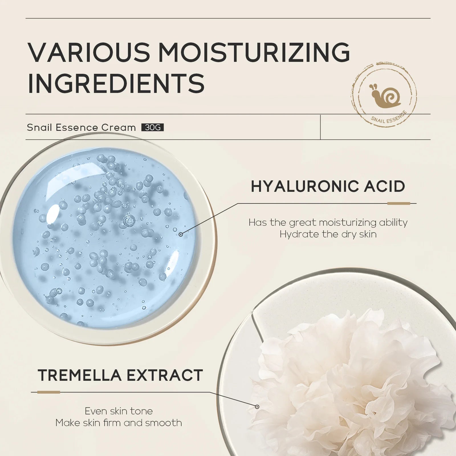 Snail Face Cream Beauty Products Anti-aging Essence Facial Wrinkles Remover Skincare Moisturizer 30g Snail Nourishing Cream Peaceful Pleasures Health and Wellness