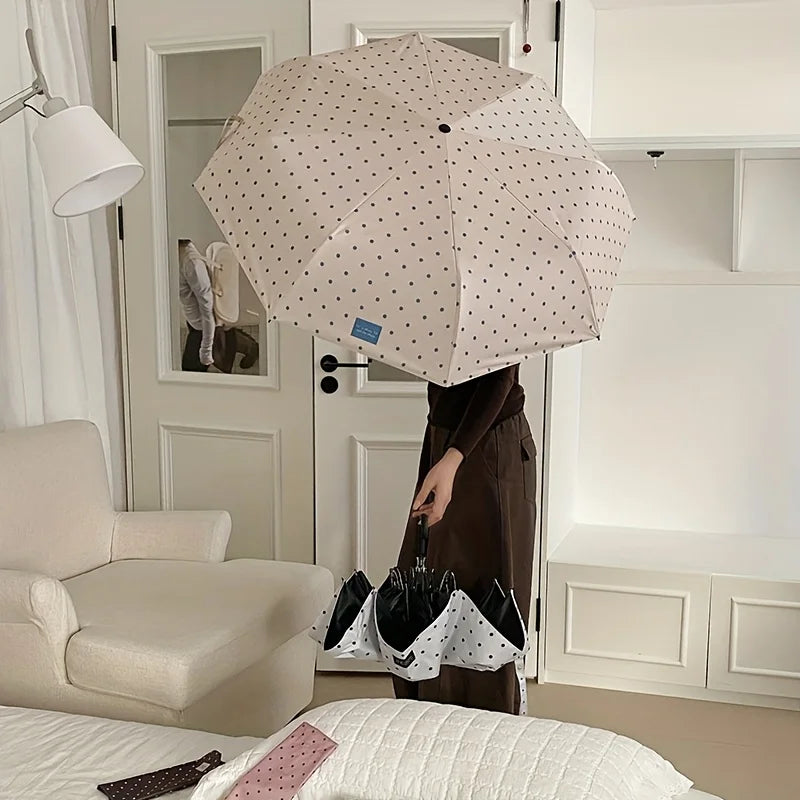 Korean Polka Dot UV Folding Parasol | Sun & Rain Umbrella Folding UV Parasol Peaceful Pleasures Health and Wellness