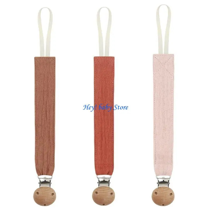 3-Pack Cotton & Wood Pacifier Clips | Baby Soother Holder Set