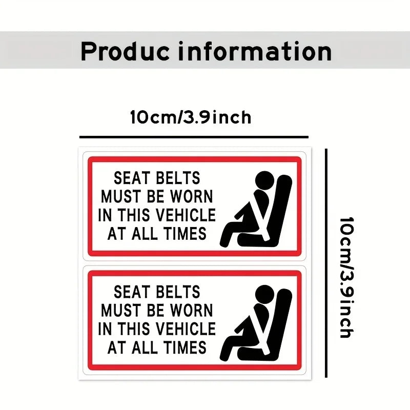 Pack of 6 100mmx50mm Remind Passengers To Wear Seat Belts Sign Stickers - Seat Belts Must Be Worn In This Vehicle Peaceful Pleasures Health and Wellness