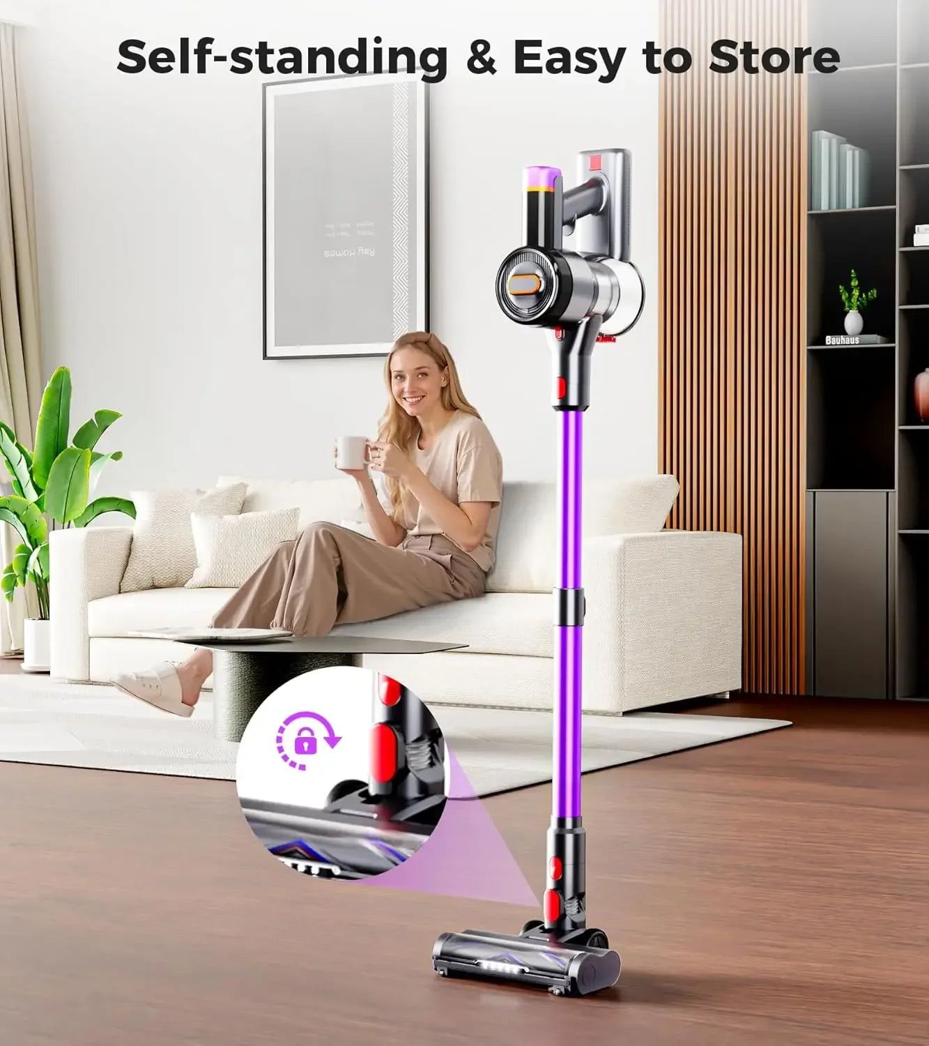 550W 45Kpa Cordless Vacuum Cleaner, 60-Min Runtime, Self-Standing, Anti-Tangle Brush for Home and Carpet Peaceful Pleasures Health and Wellness