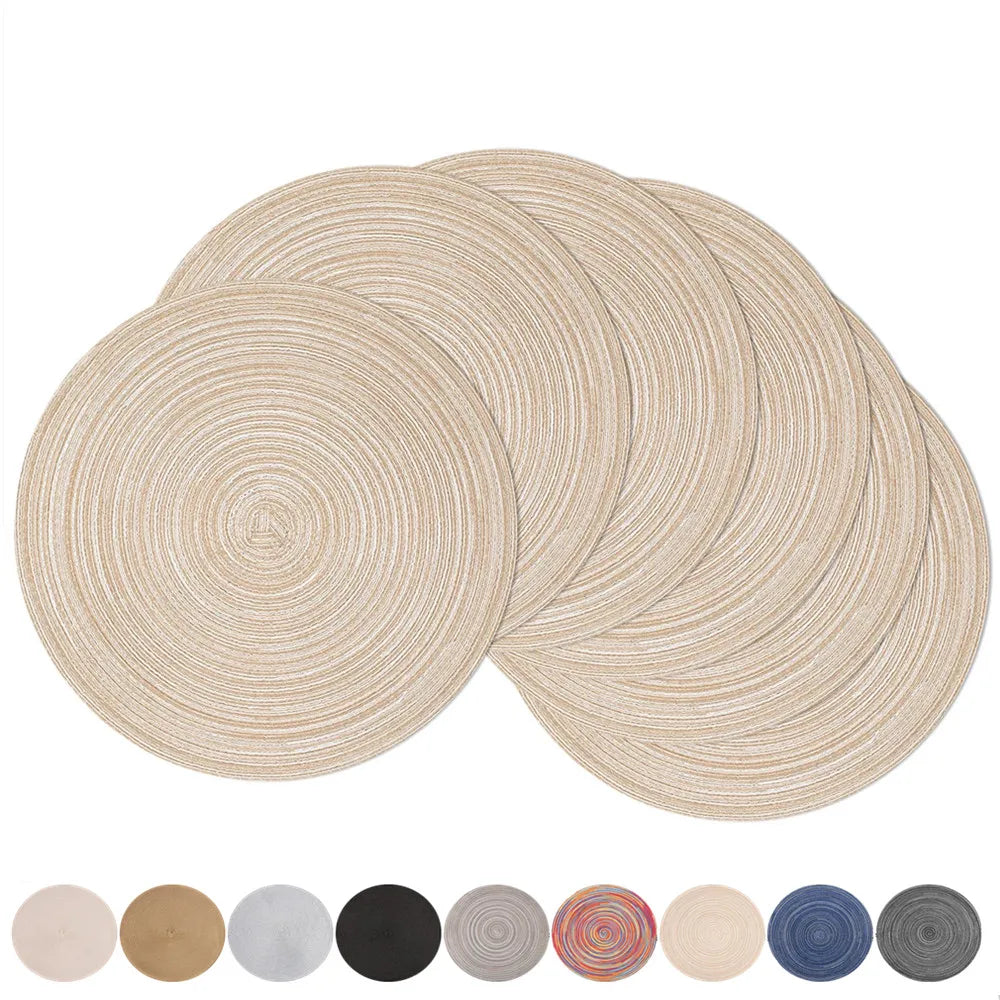 Round Braided Set of 6 Washable Round Placemats for Christmas Kitchen Wedding Dining Table 34cm Woven Heat Resistant Place Mats Peaceful Pleasures Health and Wellness
