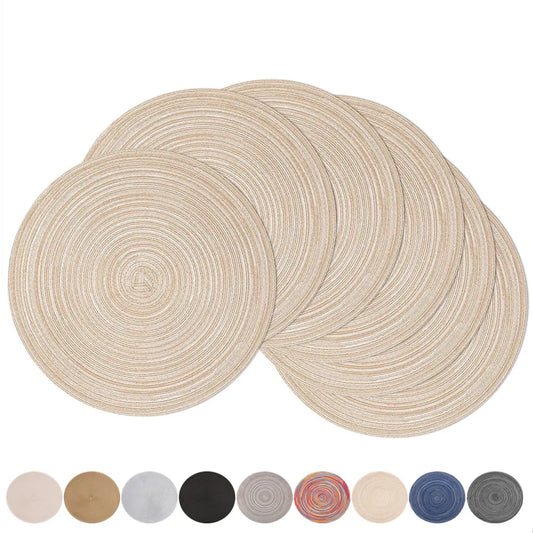 Round Braided Set of 6 Washable Round Placemats for Christmas Kitchen Wedding Dining Table 34cm Woven Heat Resistant Place Mats Peaceful Pleasures Health and Wellness