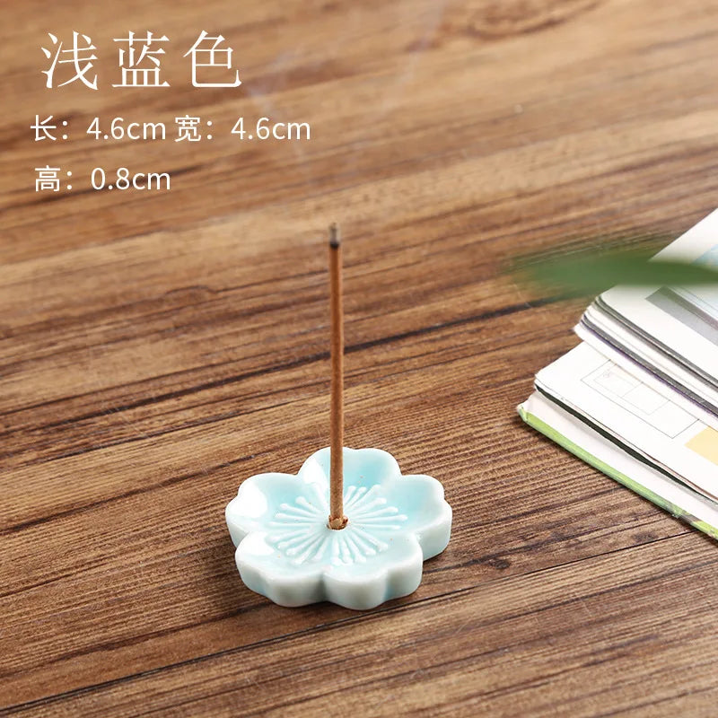Ceramic Cherry Blossom Incense Holder Wax Melt Burner Holder Aromatherapy Office Teahouse Living Room Ornament Insence Burner Peaceful Pleasures Health and Wellness Light blue