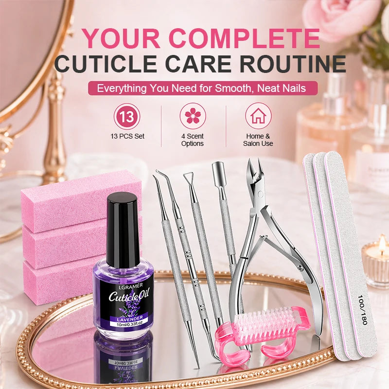 13-Piece Nail File & Manicure Kit with Cuticle Oil | LGRAMER