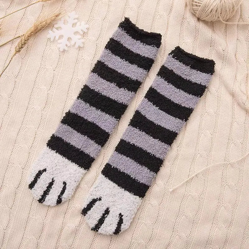Women's Fuzzy Cat Paw Fluffy Socks | Warm Coral Fleece Floor Socks