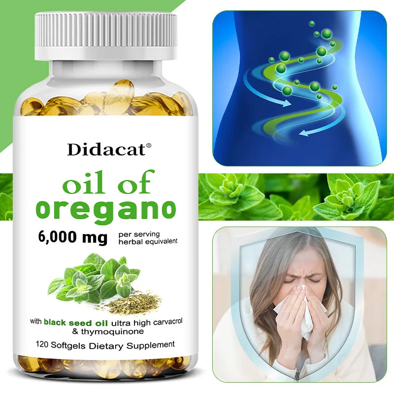 Oregano Oil Softgels Capsules - Contains Black Seed Oil, Promotes Digestion & Intestinal Health, Antioxidant, Improve Immunity H Peaceful Pleasures Health and Wellness